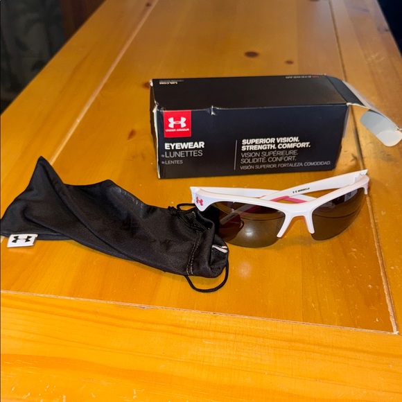 Under Armour Accessories - Under Armour White and Pink Sport Sunglasses with Black Logo Pouch